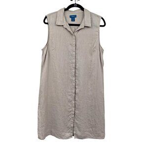 Antibes Blanc Tan Linen Tunic Dress Size Large Lagenlook Breathable Beach Airy